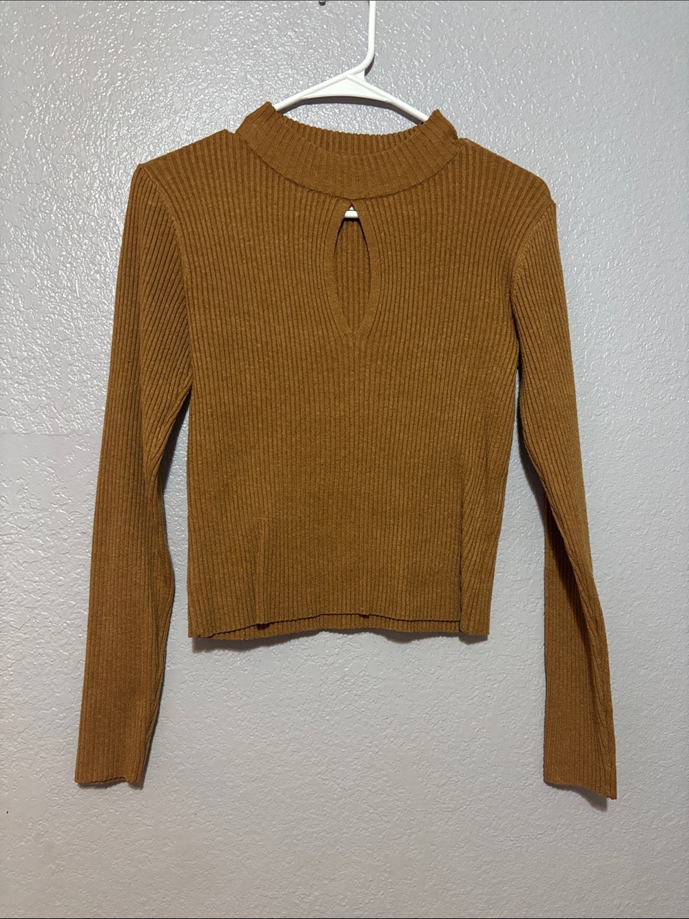Hippie Rose Ribbed Keyhole Long Sleeve Top - Mustard